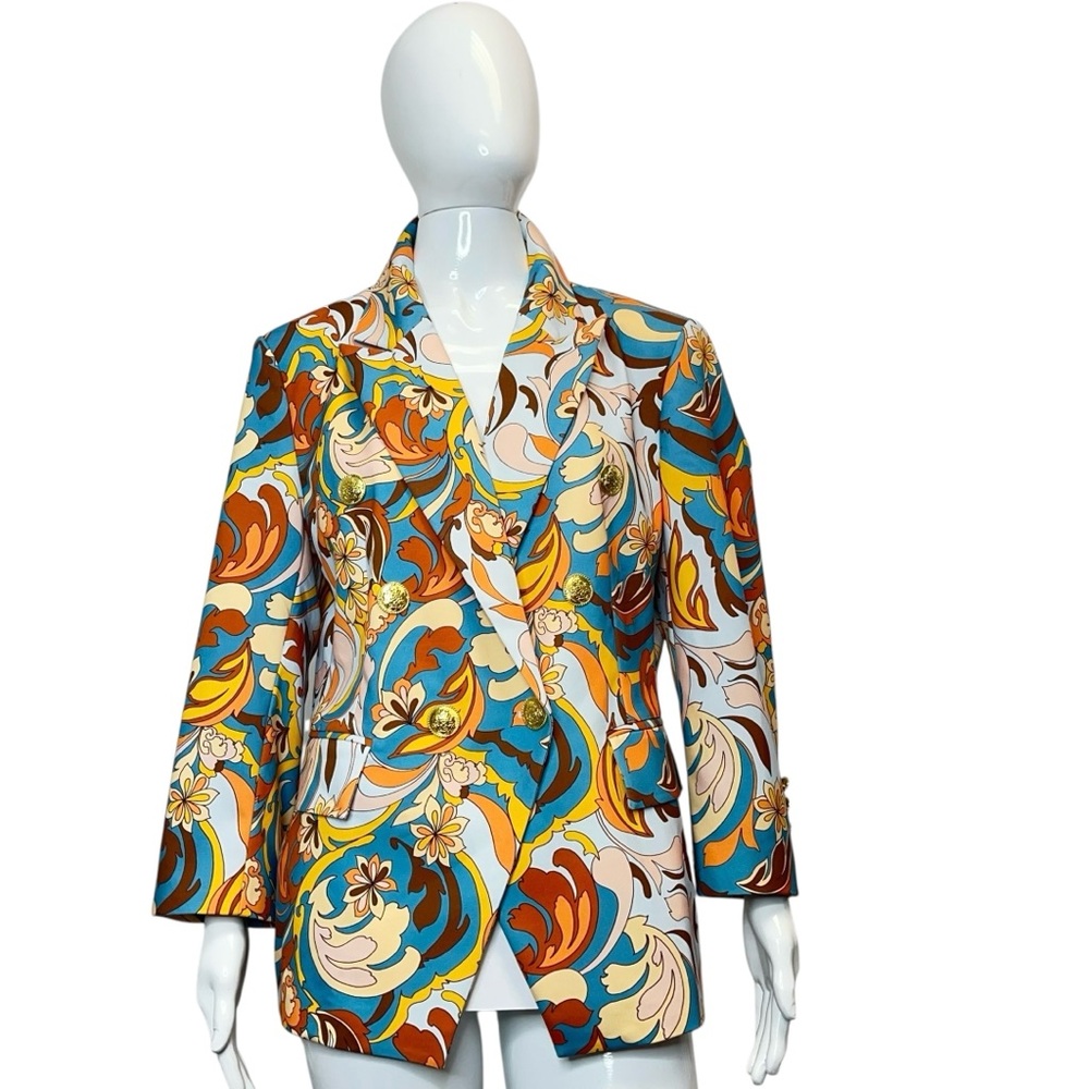 NWOT Boston Proper Folk Favorite Print Modern Double Breasted Blazer Size 16